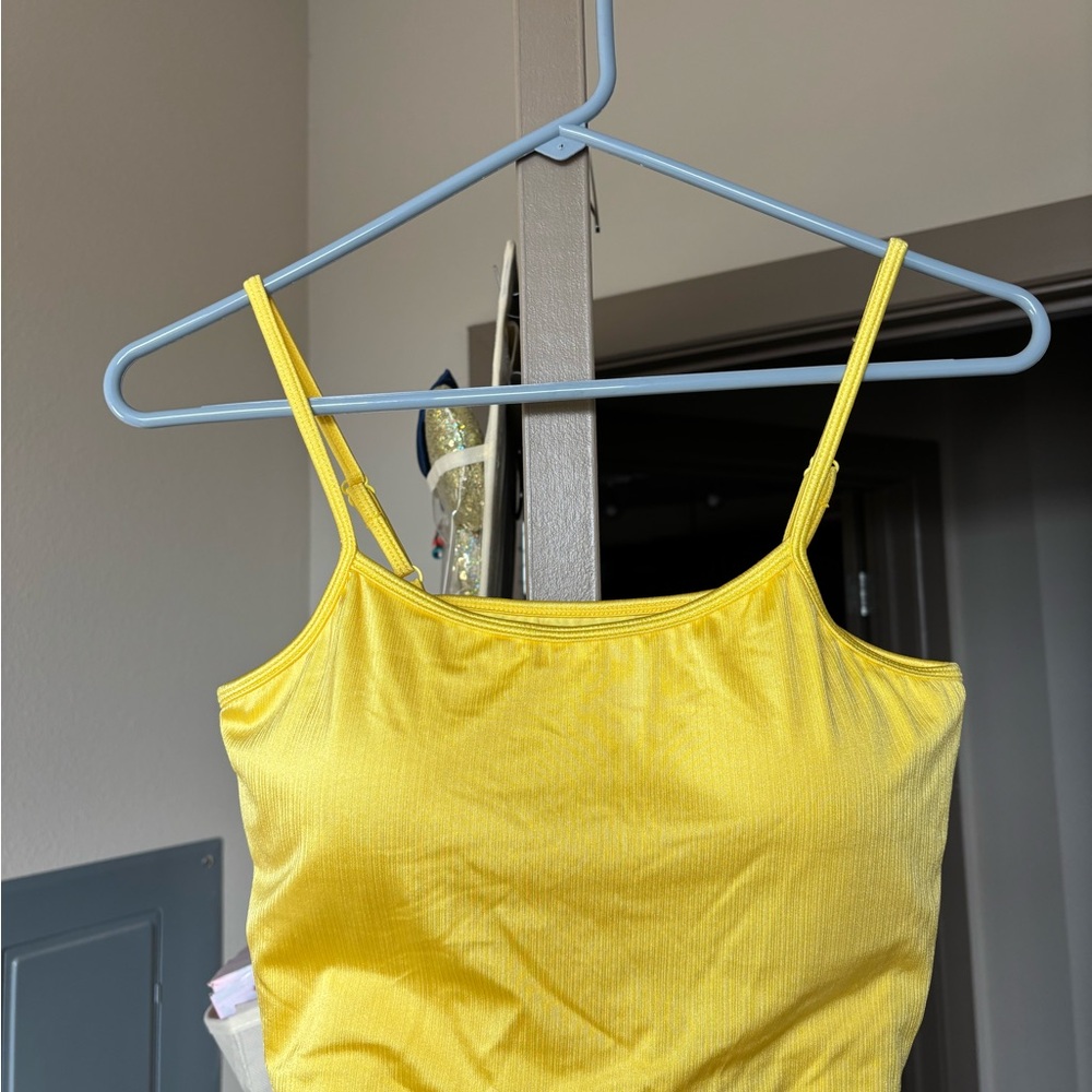 Klassy Network Yellow Spaghetti Strap Crop Top
